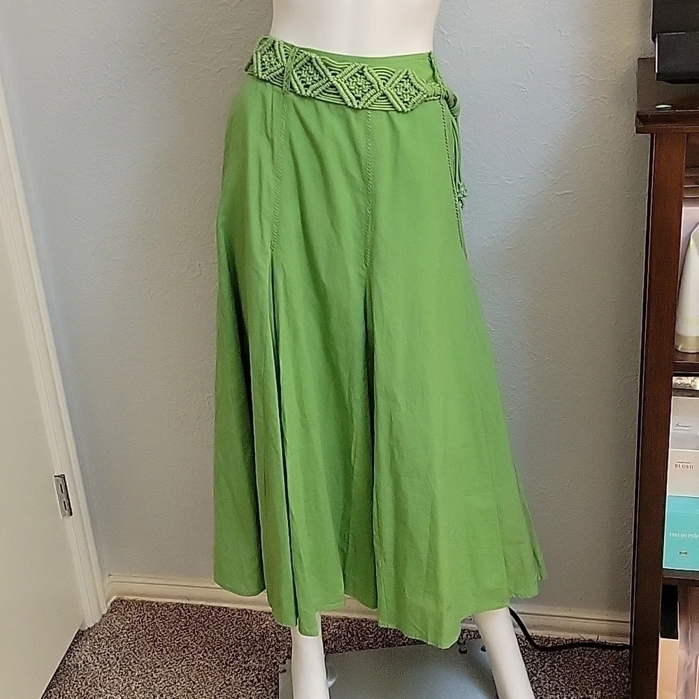A LA CARTE 1990s Green Boho Gypsy Hippie Godet Circle Skirt